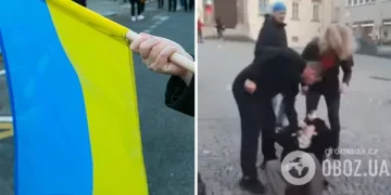 Збили з ніг: у Чехії на мітингу популістів напали на хлопця з прапором України